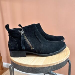 UGG Black Suede Boots with Side Zipper